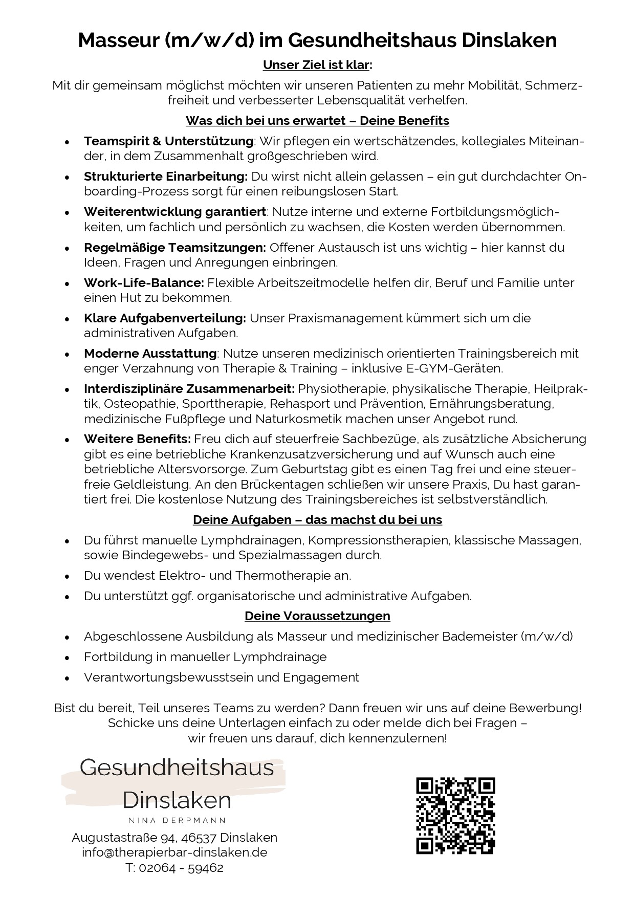 Masseur (m/w/d) im Gesundheitshaus Dinslaken